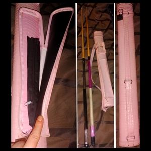 2 Ladies Professional Pool Cues w/ Faux Pink Alligator Case